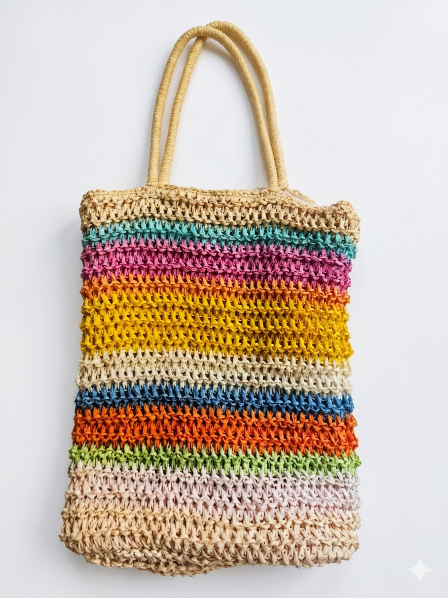 Multi color Handcrafted straw bag in white background